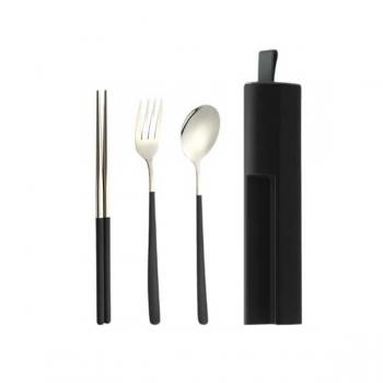 手機支架304不鏽鋼筷子叉子套裝餐具三件套便攜收納盒